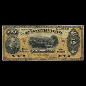 Canada, Bank of Hamilton, 5 dollars : 1 décembre 1887