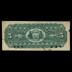 Canada, Bank of Hamilton, 5 dollars : 1 décembre 1887