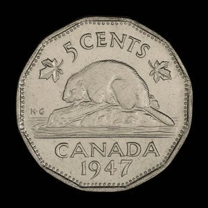 Canada, Georges VI, 5 cents : 1947