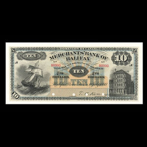 Canada, Merchants' Bank of Halifax, 10 dollars : 1 juillet 1880