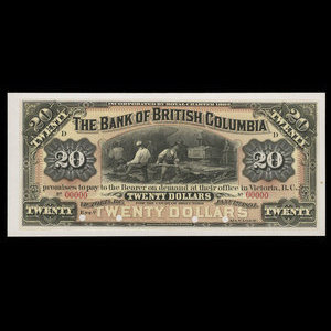 Canada, Bank of British Columbia, 20 dollars : 1 janvier 1894