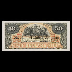 Canada, Bank of British Columbia, 50 dollars : 1 janvier 1894