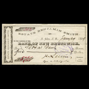 Canada, Succession Benjamin Smith, 5 dollars : 29 janvier 1889