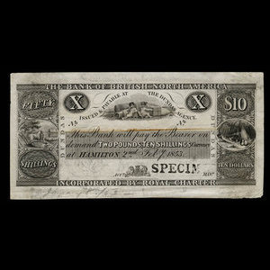 Canada, Bank of British North America, 10 dollars : 1 février 1853