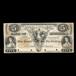 Canada, Banque de Montréal, 5 dollars : 1860