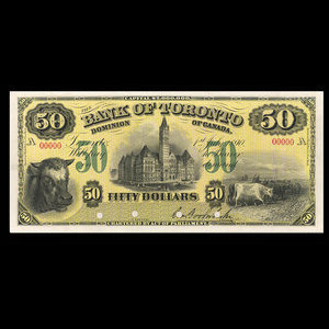 Canada, Bank of Toronto (The), 50 dollars : 1 juillet 1890