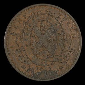 Canada, Banque de Montréal, 1/2 penny : 1837