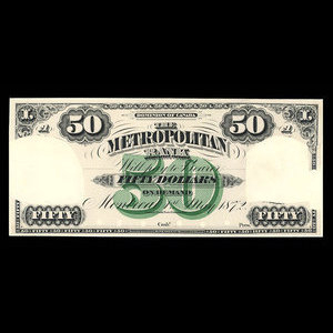 Canada, Metropolitan Bank, 50 dollars : 1 mai 1872