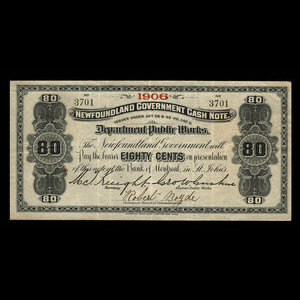 Canada, Terre-Neuve - Département des travaux publics, 80 cents : 1906