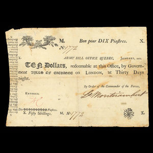 Canada, Army Bill Office, 10 dollars : janvier 1815