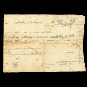 Canada, Army Bill Office, 10 dollars : janvier 1815