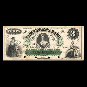 Canada, St. Stephen's Bank, 3 dollars : 1 juillet 1860