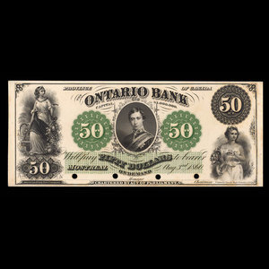 Canada, Ontario Bank, 50 dollars : 3 août 1860