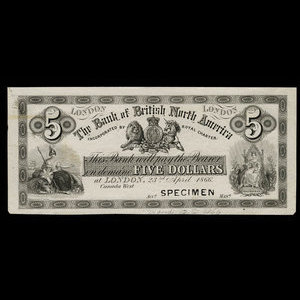 Canada, Bank of British North America, 5 dollars : 23 avril 1866