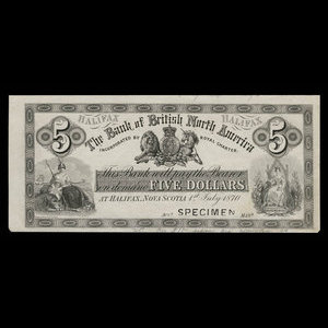 Canada, Bank of British North America, 5 dollars : 1 juillet 1870