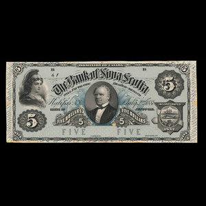 Canada, Banque Nouvelle-Écosse, 5 dollars : 2 juillet 1881