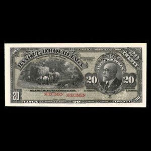 Canada, Banque d'Hochelaga, 20 piastres : 23 février 1911