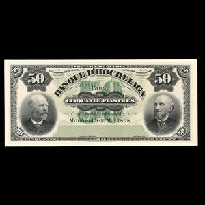 Canada, Banque d'Hochelaga, 50 piastres : 1 mai 1898