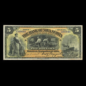 Canada, Banque Nouvelle-Écosse, 5 dollars : 1 septembre 1908