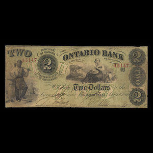 Canada, Ontario Bank, 2 dollars : 15 août 1861