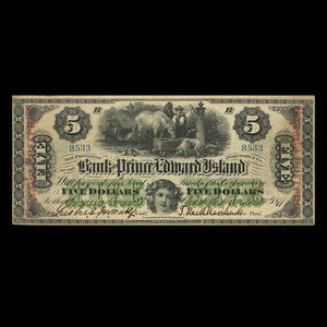 Canada, Bank of Prince Edward Island, 5 dollars : 1 janvier 1877