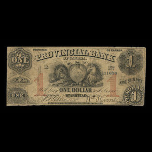 Canada, Provincial Bank of Canada (Stanstead), 1 dollar : 1 avril 1856