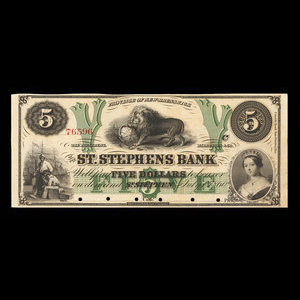 Canada, St. Stephen's Bank, 5 dollars : 1 juillet 1860