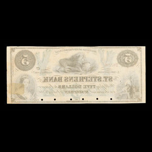 Canada, St. Stephen's Bank, 5 dollars : 1 juillet 1860