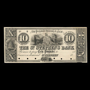 Canada, St. Stephen's Bank, 10 livres(anglaise) : 1837