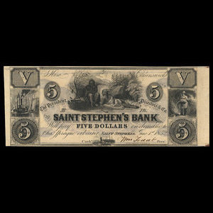 Canada, St. Stephen's Bank, 5 dollars : 1 juin 1852