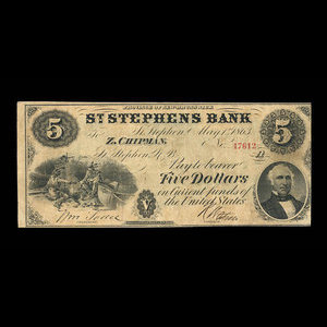 Canada, St. Stephen's Bank, 5 dollars : 1 mai 1863
