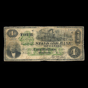 Canada, Standard Bank of Canada, 4 dollars : 1 novembre 1876