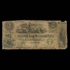 Canada, Bank of Toronto (The), 2 dollars : 2 juillet 1859