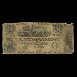 Canada, Bank of Toronto (The), 2 dollars : 2 juillet 1859