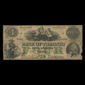 Canada, Bank of Toronto (The), 4 dollars : 2 juillet 1859