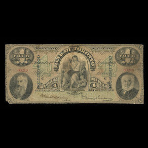 Canada, Bank of Toronto (The), 4 dollars : 1 janvier 1876