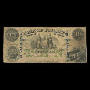 Canada, Bank of Toronto (The), 10 dollars : 2 juillet 1859