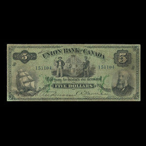 Canada, Union Bank of Canada (The), 5 dollars : 1 juin 1893