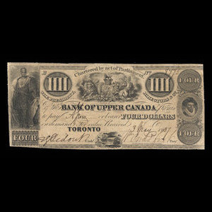 Canada, Bank of Upper Canada (York), 4 dollars : 3 mai 1837