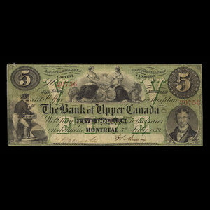Canada, Bank of Upper Canada (York), 5 dollars : 5 juillet 1859