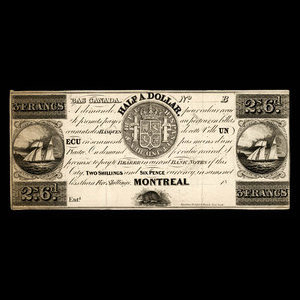 Canada, Jno. Molson (fils), 3 francs : 1838