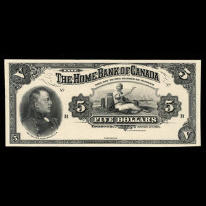 Canada, Home Bank of Canada, 5 dollars : 2 mars 1914