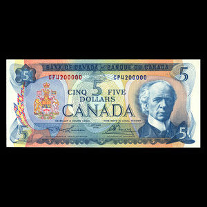 Canada, Banque du Canada, 5 dollars : 1972