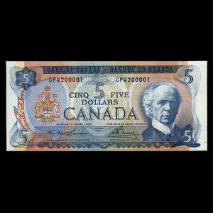 Canada, Banque du Canada, 5 dollars : 1972