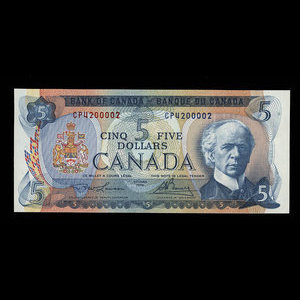 Canada, Banque du Canada, 5 dollars : 1972