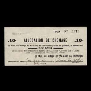 Canada, Village de Ste-Anne de Chicoutimi, 10 cents : 29 février 1940
