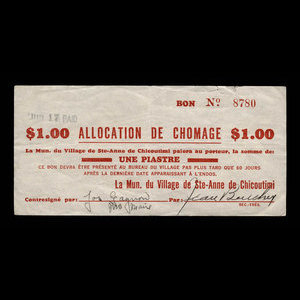 Canada, Village de Ste-Anne de Chicoutimi, 1 dollar : 15 février 1940