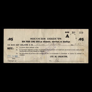 Canada, Cité de Chicoutimi, 5 cents : 14 décembre 1932