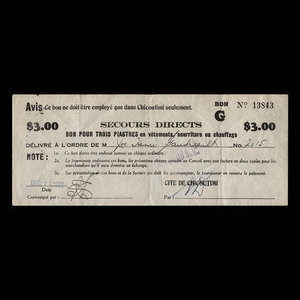 Canada, Cité de Chicoutimi, 3 dollars : 21 décembre 1932