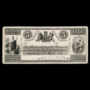 Canada, Bank of British North America, 5 dollars : 1 mars 1856